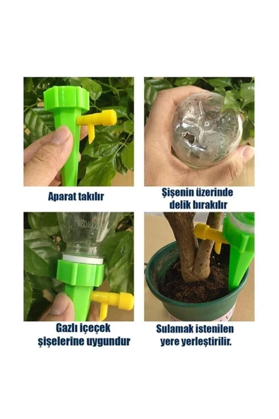 4 Adet 1,5 Litrelik Şişelere Uyumlu Çiçek Saksı Sulama Aparatı Ayar Vanalı Otomatik Damlama Sistemi - 5