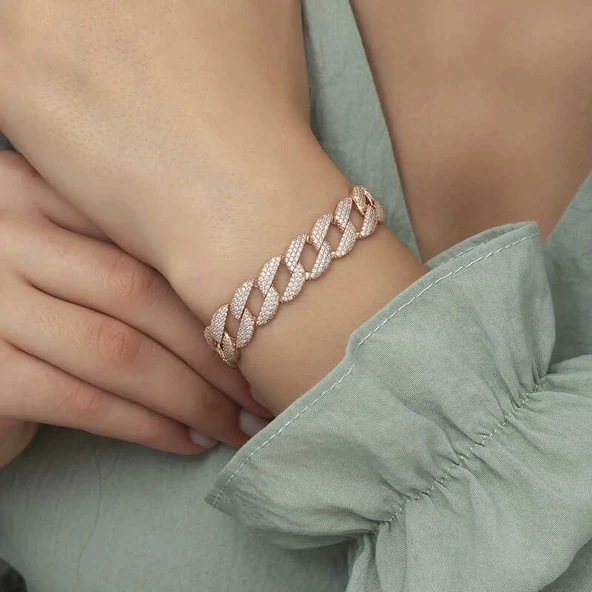 Gümüş Rose Taşlı Gurmet Bayan Bileklik - Resim 5