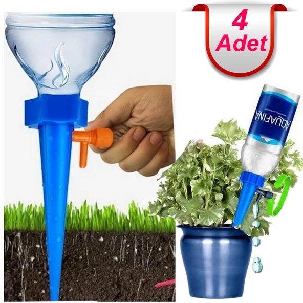 4 Adet 1,5 Litrelik Şişelere Uyumlu Çiçek Saksı Sulama Aparatı Ayar Vanalı Otomatik Damlama Sistemi