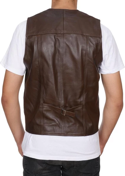 Punto Dikişli Fındık Renk Spor Deri Yelek - 3