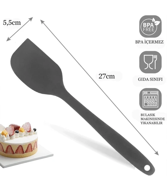 Pink Rose Yanmaz Yapışmaz Silikon Yassı Spatula ,hamur Sıyırıcı 3lü Set Antrasit