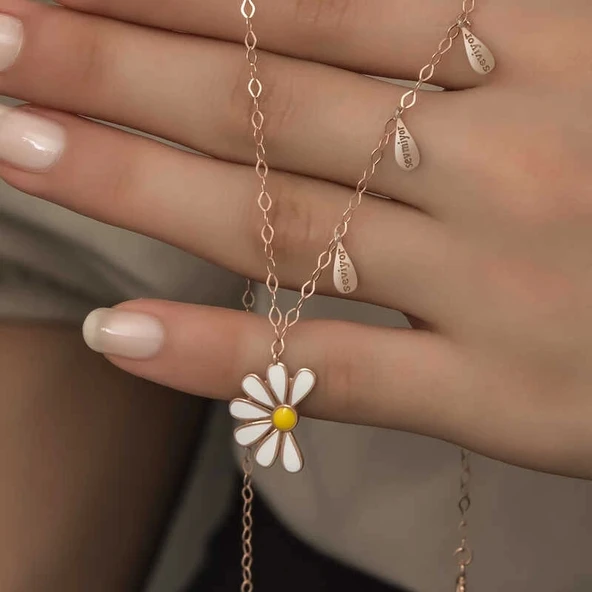 Gümüş Rose Papatya Seviyor Sevmiyor Bayan Kolye - 8