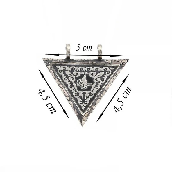 Gümüş Üçgen İçi Açılabilen Tuğra Muskalık Kolye - 2