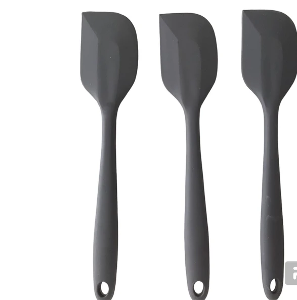 Pink Rose Yanmaz Yapışmaz Silikon Yassı Spatula ,hamur Sıyırıcı 3lü Set Antrasit - 2