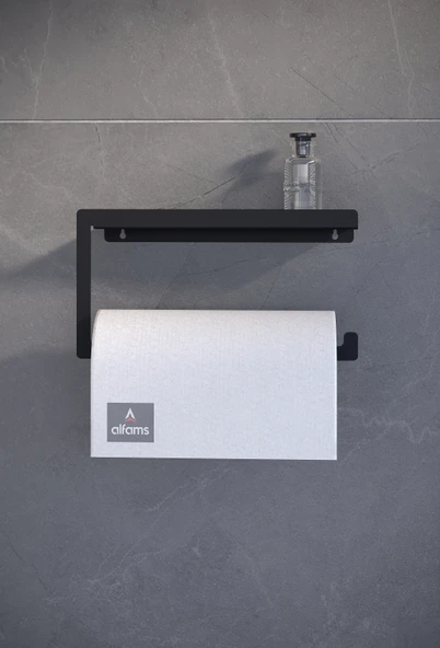 Modern Korumalı Raflı Paslanmaz Çelik Metal Rulo Kağıt Havluluk Peçetelik Banyo Mutfak Düzenleyici Siyah