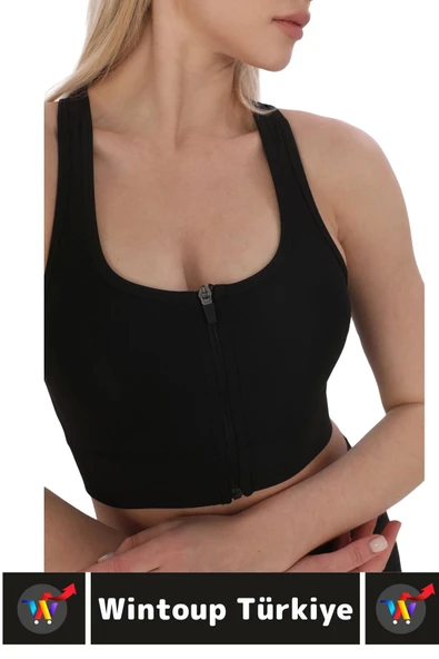 Özel Üretim Göğüs Toparlayıcı Sarkma Önleyen Spor Gündelik Kullanım Fermuarlı Şık Crop Büstiyer - 3