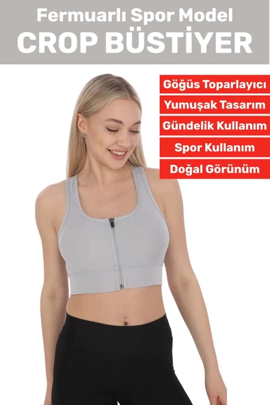 Özel Üretim Göğüs Toparlayıcı Sarkma Önleyen Spor Gündelik Kullanım Fermuarlı Şık Crop Büstiyer