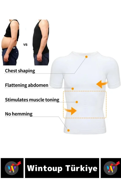 Jinekomasti Dik Duruş Düzeltici Göbek Sıkılaştırıcı Elastik Erkek Fanila Korse Siyah-Beyaz İkili Set - 5