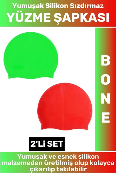 Özel Üretim Su Geçirmez Elastik Yumuşak Yüzücü Havuz Deniz Yüzme Şapkası Silikon Bone 2'Li SET