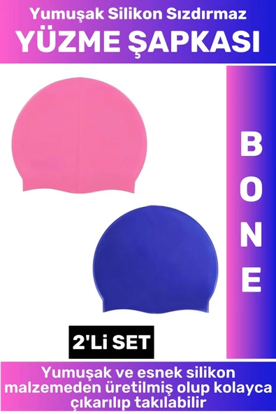 Özel Üretim Su Geçirmez Elastik Yumuşak Yüzücü Havuz Deniz Yüzme Şapkası Silikon Bone 2'Li SET