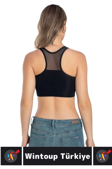 Özel Üretim Göğüs Toparlayıcı Sarkma Önleyen Spor Gündelik Kullanım Tül Detay Çok Şık Crop Büstiyer - 3