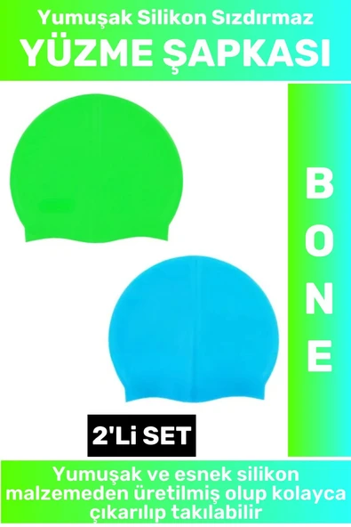 Özel Üretim Su Geçirmez Elastik Yumuşak Yüzücü Havuz Deniz Yüzme Şapkası Silikon Bone 2'Li SET