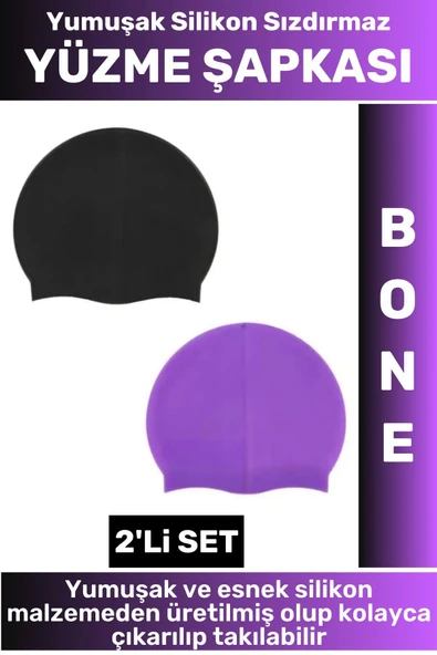 Özel Üretim Su Geçirmez Elastik Yumuşak Yüzücü Havuz Deniz Yüzme Şapkası Silikon Bone 2'Li SET