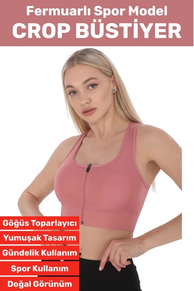 Özel Üretim Göğüs Toparlayıcı Sarkma Önleyen Spor Gündelik Kullanım Fermuarlı Şık Crop Büstiyer ürün görseli