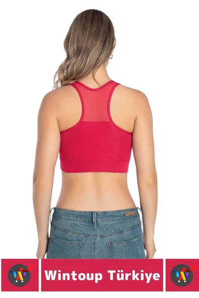 Özel Üretim Göğüs Toparlayıcı Sarkma Önleyen Spor Gündelik Kullanım Tül Detay Çok Şık Crop Büstiyer - 3