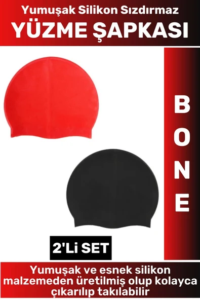 Özel Üretim Su Geçirmez Elastik Yumuşak Yüzücü Havuz Deniz Yüzme Şapkası Silikon Bone 2'Li SET