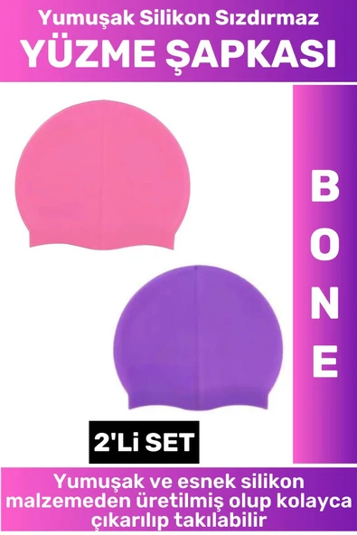 Özel Üretim Su Geçirmez Elastik Yumuşak Yüzücü Havuz Deniz Yüzme Şapkası Silikon Bone 2'Li SET