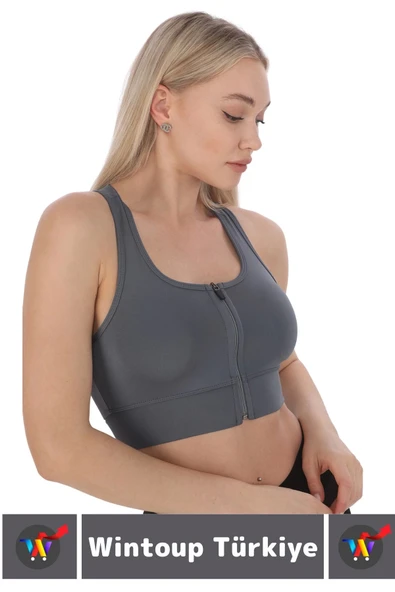 Özel Üretim Göğüs Toparlayıcı Sarkma Önleyen Spor Gündelik Kullanım Fermuarlı Şık Crop Büstiyer - 3