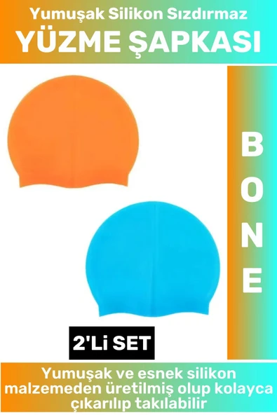 Özel Üretim Su Geçirmez Elastik Yumuşak Yüzücü Havuz Deniz Yüzme Şapkası Silikon Bone 2'Li SET