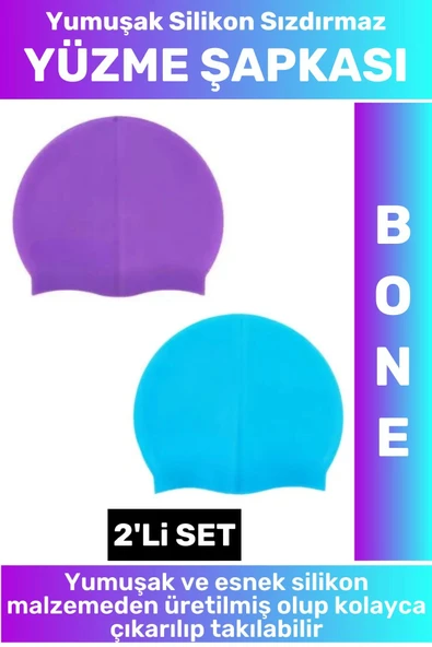 Özel Üretim Su Geçirmez Elastik Yumuşak Yüzücü Havuz Deniz Yüzme Şapkası Silikon Bone 2'Li SET