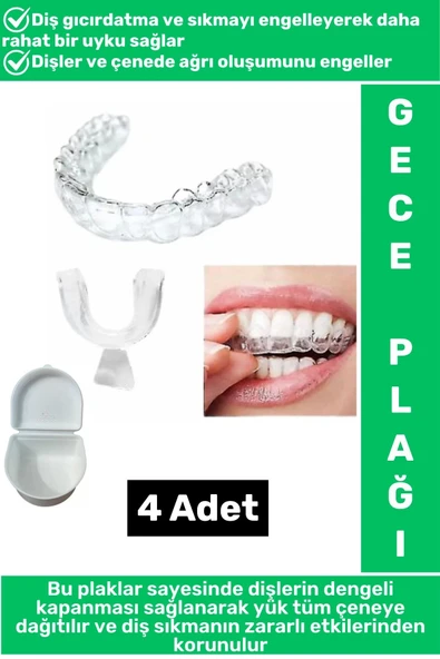Diş Çene Sıkma Gıcırdatma Bruksizm Önleyici Gece Plağı Koruyucu Uyku Aparatı Protez Kaplı 4 Adet