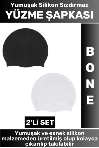 Özel Üretim Su Geçirmez Elastik Yumuşak Yüzücü Havuz Deniz Yüzme Şapkası Silikon Bone 2'Li SET