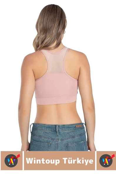 Özel Üretim Göğüs Toparlayıcı Sarkma Önleyen Spor Gündelik Kullanım Tül Detay Çok Şık Crop Büstiyer - 3