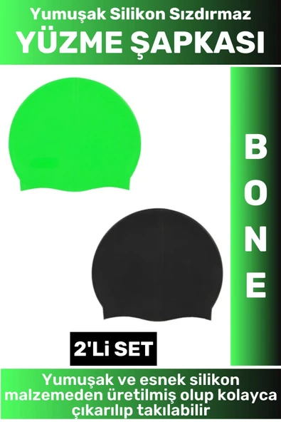 Özel Üretim Su Geçirmez Elastik Yumuşak Yüzücü Havuz Deniz Yüzme Şapkası Silikon Bone 2'Li SET