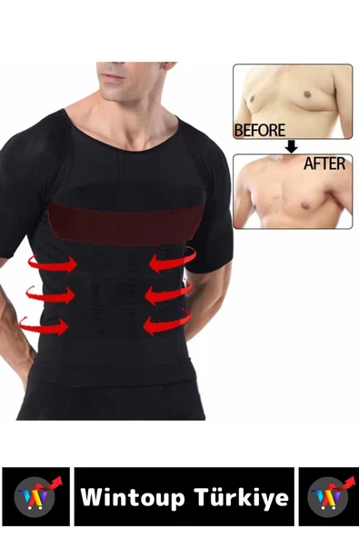 Jinekomasti Dik Duruş Düzeltici Göbek Sıkılaştırıcı Elastik Erkek Fanila Korse Siyah-Beyaz İkili Set - 2