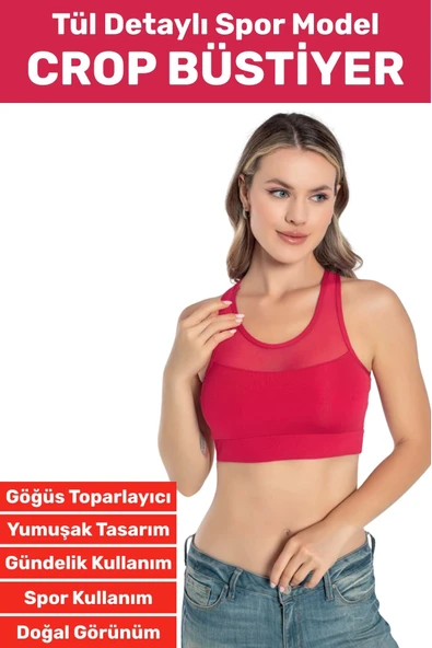 Özel Üretim Göğüs Toparlayıcı Sarkma Önleyen Spor Gündelik Kullanım Tül Detay Çok Şık Crop Büstiyer