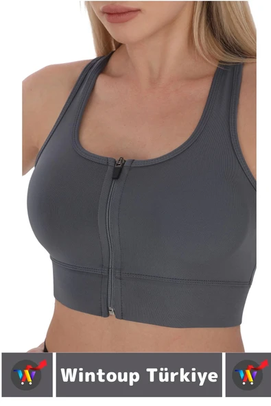 Özel Üretim Göğüs Toparlayıcı Sarkma Önleyen Spor Gündelik Kullanım Fermuarlı Şık Crop Büstiyer - 4
