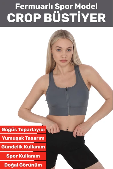 Özel Üretim Göğüs Toparlayıcı Sarkma Önleyen Spor Gündelik Kullanım Fermuarlı Şık Crop Büstiyer