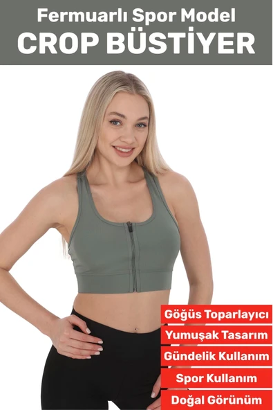 Özel Üretim Göğüs Toparlayıcı Sarkma Önleyen Spor Gündelik Kullanım Fermuarlı Şık Crop Büstiyer