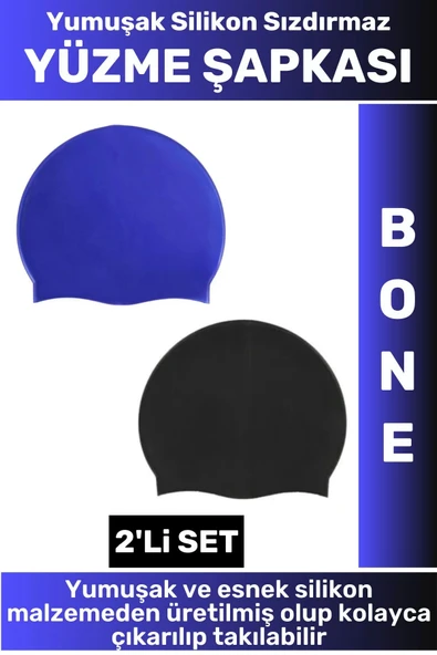 Özel Üretim Su Geçirmez Elastik Yumuşak Yüzücü Havuz Deniz Yüzme Şapkası Silikon Bone 2'Li SET