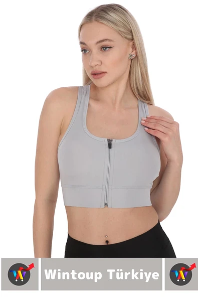 Özel Üretim Göğüs Toparlayıcı Sarkma Önleyen Spor Gündelik Kullanım Fermuarlı Şık Crop Büstiyer - 2