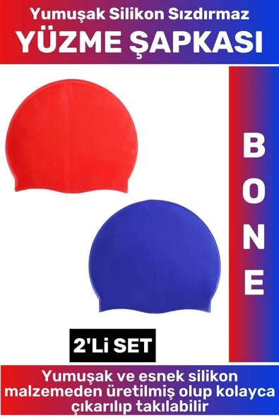 Özel Üretim Su Geçirmez Elastik Yumuşak Yüzücü Havuz Deniz Yüzme Şapkası Silikon Bone 2'Li SET