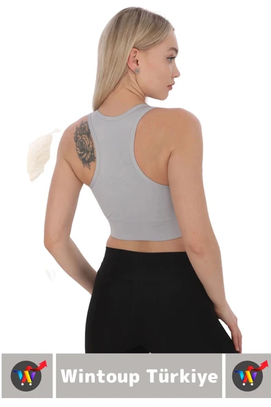 Özel Üretim Göğüs Toparlayıcı Sarkma Önleyen Spor Gündelik Kullanım Fermuarlı Şık Crop Büstiyer - 4