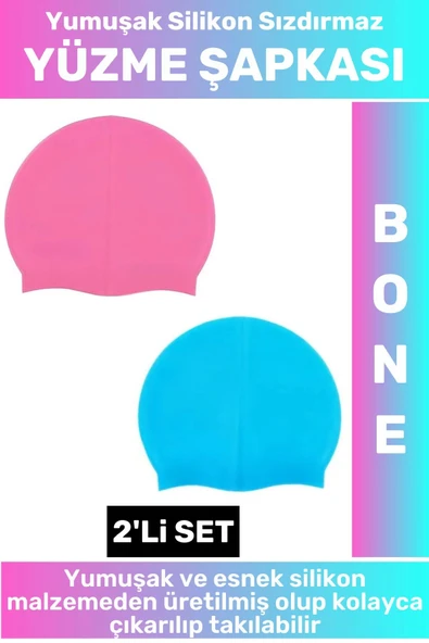 Özel Üretim Su Geçirmez Elastik Yumuşak Yüzücü Havuz Deniz Yüzme Şapkası Silikon Bone 2'Li SET