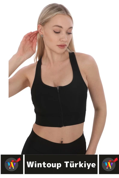 Özel Üretim Göğüs Toparlayıcı Sarkma Önleyen Spor Gündelik Kullanım Fermuarlı Şık Crop Büstiyer - 2