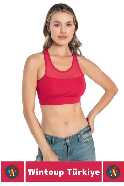 Özel Üretim Göğüs Toparlayıcı Sarkma Önleyen Spor Gündelik Kullanım Tül Detay Çok Şık Crop Büstiyer - 2