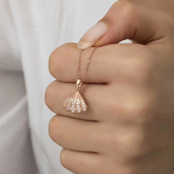 Gümüş Rose İncili İstiridye Bayan Kolye - Resim 8