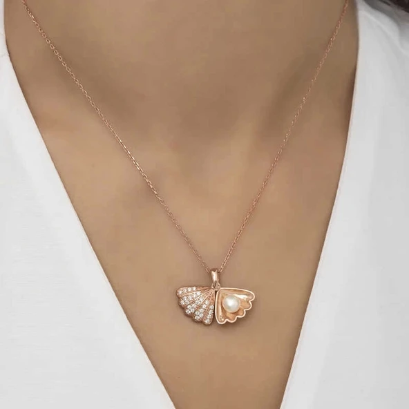 Gümüş Rose İncili İstiridye Bayan Kolye ürün görseli