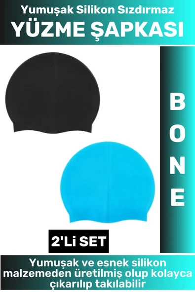 Özel Üretim Su Geçirmez Elastik Yumuşak Yüzücü Havuz Deniz Yüzme Şapkası Silikon Bone 2'Li SET