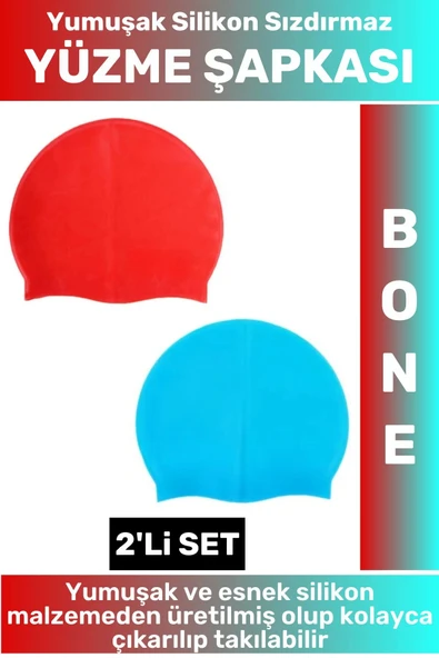 Özel Üretim Su Geçirmez Elastik Yumuşak Yüzücü Havuz Deniz Yüzme Şapkası Silikon Bone 2'Li SET