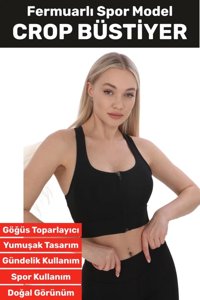 Özel Üretim Göğüs Toparlayıcı Sarkma Önleyen Spor Gündelik Kullanım Fermuarlı Şık Crop Büstiyer