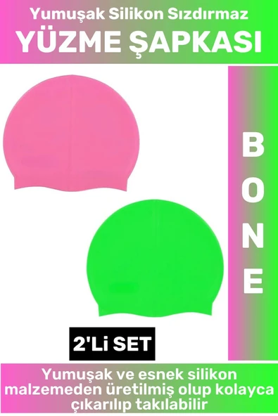 Özel Üretim Su Geçirmez Elastik Yumuşak Yüzücü Havuz Deniz Yüzme Şapkası Silikon Bone 2'Li SET