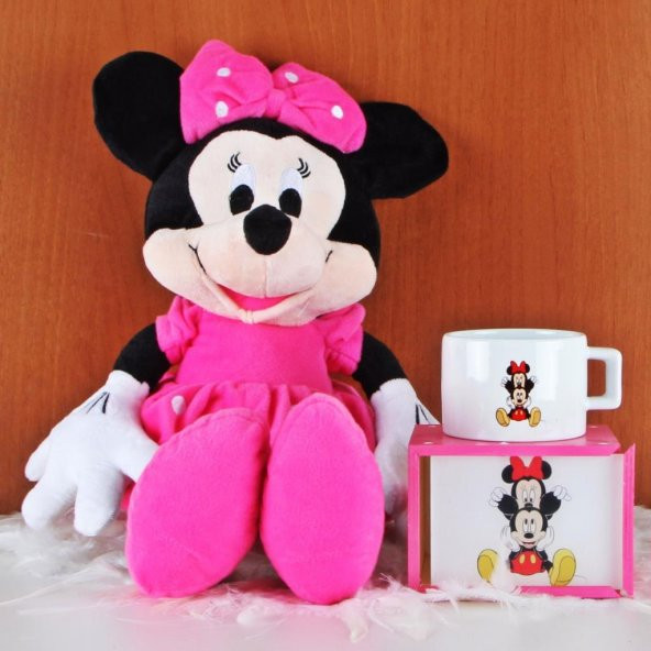 Minnie Mouse Peluş Sesli 55 Cm Mickey Kutulu Kupa Hediye Seti