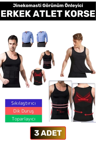 Özel Üretim Jinekomasti Dik Duruş Toparlayıcı Göbek Sıkılaştırıcı Elastik Erkek Atlet Korse 3 Adet ürün görseli