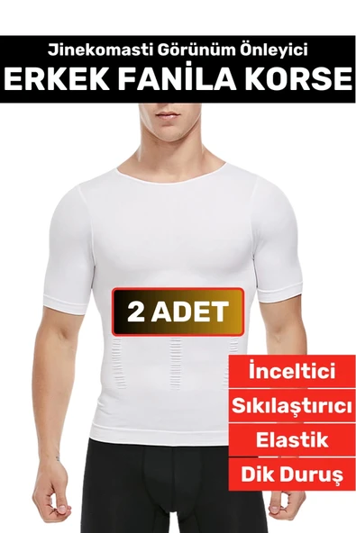 Özel Üretim Jinekomasti Dik Duruş Toparlayıcı Göbek Sıkılaştırıcı Elastik Erkek Fanila Korse 2 Adet