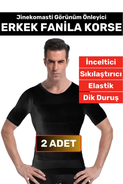 Özel Üretim Jinekomasti Dik Duruş Toparlayıcı Göbek Sıkılaştırıcı Elastik Erkek Fanila Korse 2 Adet